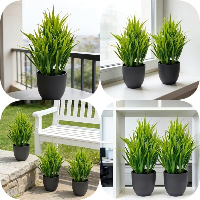 Artificial Spring Grass Plants - Potted Fake Greenery for Indoor & Outdoor Home or Office Decor