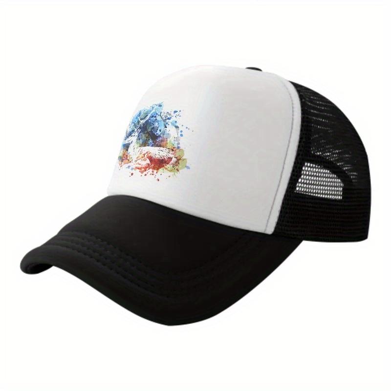 Watercolor Deer Graphic Print Mesh Back Trucker Hat Unisex Casual Adjustable Baseball Cap