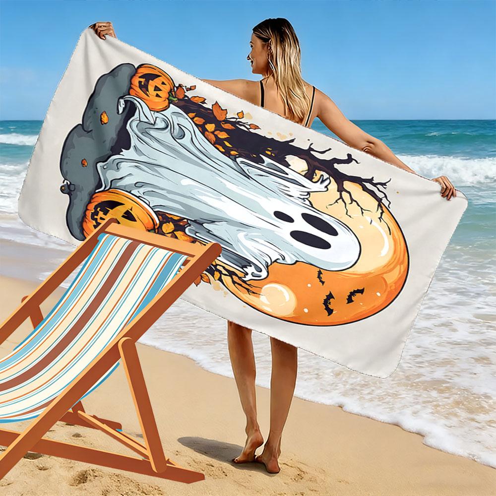 Ghostly Moonlit Pumpkins Print Beach Towel, Quick Drying, Suitable for Travel, Outdoor Sports, Jogging, the Beach and Swimming, Gift