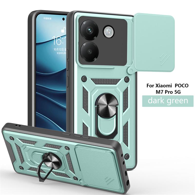 Für Xiaomi POCO M7 Pro 5G Hülle Armor Magnetischer Halter Ring Handy Funda Für Mi Poco M7 Pro M7Pro Schiebbarer Objektivschutz Abdeckung Coque