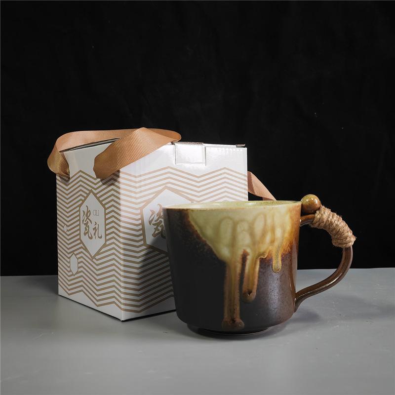 Cană de cafea retro creativă din ceramică grosieră, lucrată manual, cadou, cană ceramică, cutie cadou, pachet cadou de valoare ridicată