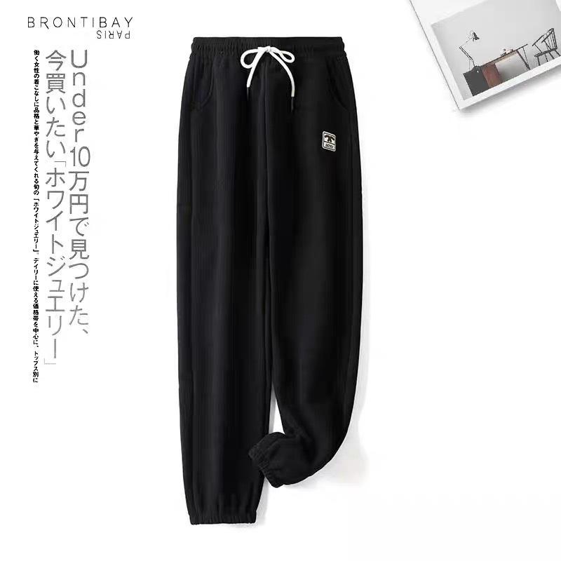 Autumn sports women's clothing plus velvet thickened loose cuff sweatpants women's simple high waist kapok velvet pants high waist