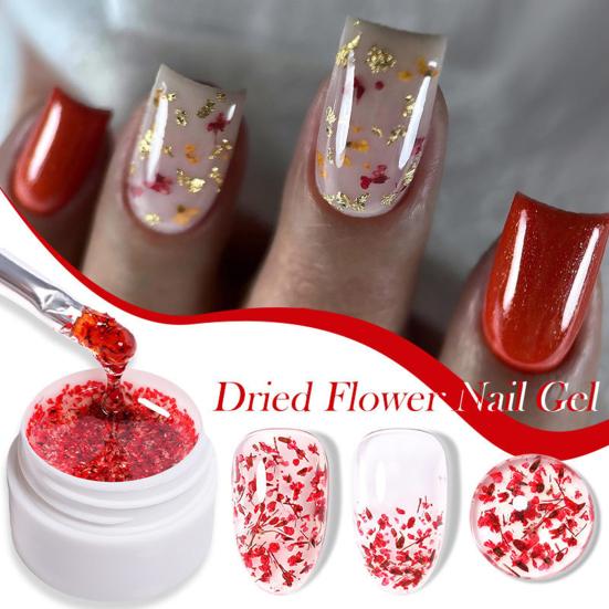 1/6Pcs 8ML Dried Flowers Gel Nail Polish Soak Off UV/LED Natural Floral Petal Nail Glue Varnish Long Lasting Women Clear DIY Nail Art Painting Gel