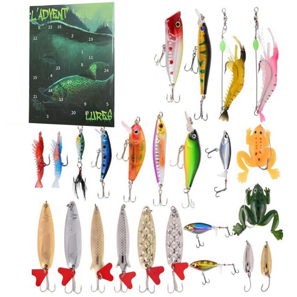 Christmas Countdown Fishing Lure Calendar  24 Grids Fishing Lure Calendar Christmas Countdown Seasonal Decor for Ponds  Rivers