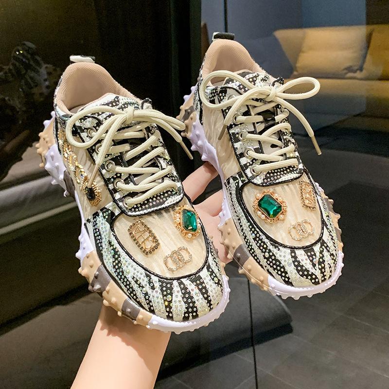 Dad Shoes Europäische Schuhe Neue Sommer Atmungsaktive Einzelne Schuhe Plateau Lässige Sportschuhe Strass Netzschuhe