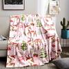 Cozy Pink Christmas Reindeer & Tree Print Flannel Throw Blanket - Soft, Warm, and Versatile for All Seasons - Perfect Gift for