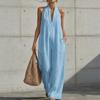 Women's Halter Neck Sleeveless Loose Wide Leg Jumpsuit Casual V Neck Polyester Jumpsuit