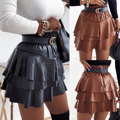 Doamnelor Elegantă Fusta Tort cu Talie PU Mini Fusta Iarnă Toamnă Moda Femei Fusta Mini Rochie cu talie înaltă Fuste din piele artificială Rochie cu fustă mini în linie A