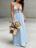 European and American Summer Striped Deep V Neck Dress Holiday Wind Backless Waist Thin Dress