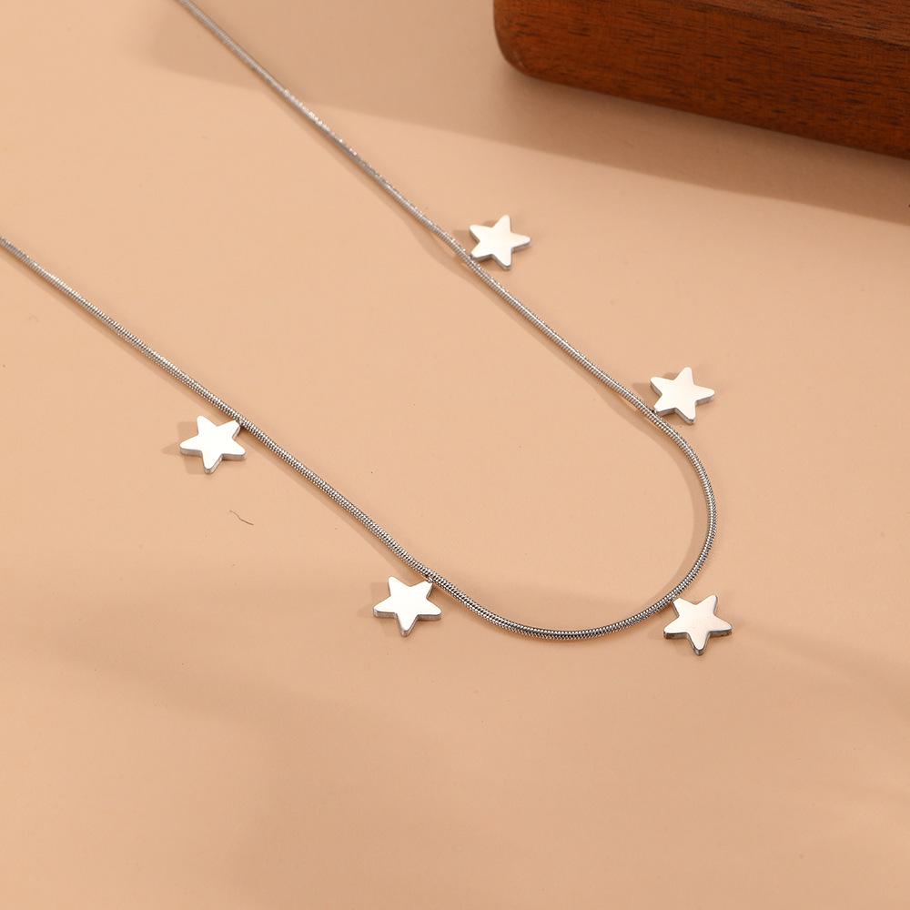 Stainless Steel Star, Moon & Butterfly Non-fading Titanium Clover Necklace