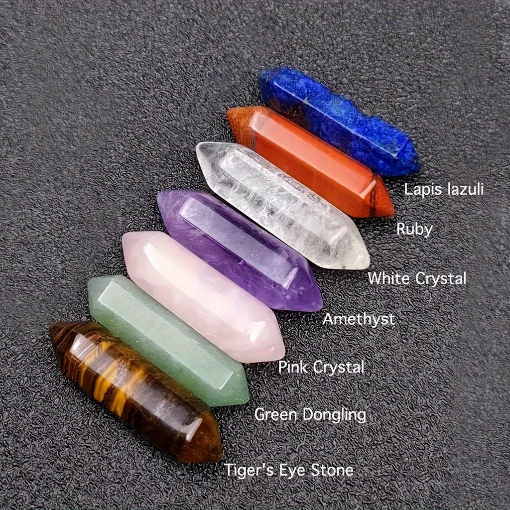 14pcs Natural Stone Double Terminated Points Irregular Tumble Pebble Black Box Set Holiday Gift Box Tiger Eye Rose Quartz