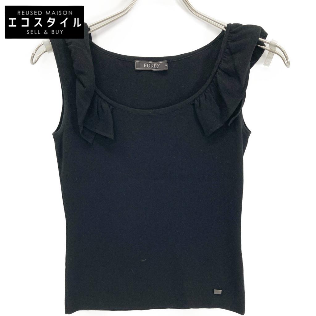 FOXEY BOUTIQUE 25559 SMYAZ16 Black Sleeveless Frill Knit Tops 38 blackUsed