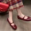 Fairy Wind~ Small Man Inner Height Increase 5cm Red Mary Jane Shoes Women's Bow Word with Light Mouth Ballet Shoes