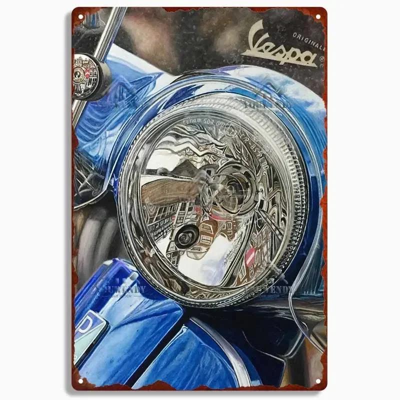 Retro plechová cedule pro domácí dekoraci, Vintage kovový plakát Vespa, Bar, Klub, Motocyklová garáž Nástěnná dekorace, Značka