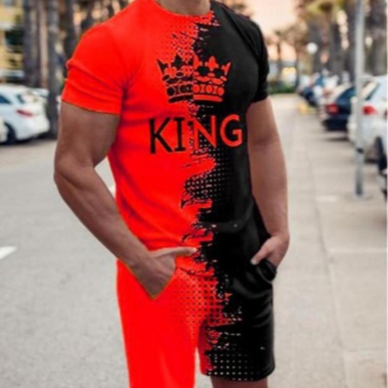 Sommar T-shirt kostym för män Enfärgad Enkel Casual Sweatshirt En uppsättning kortärmade shorts Två bitar Street Wear-kläder