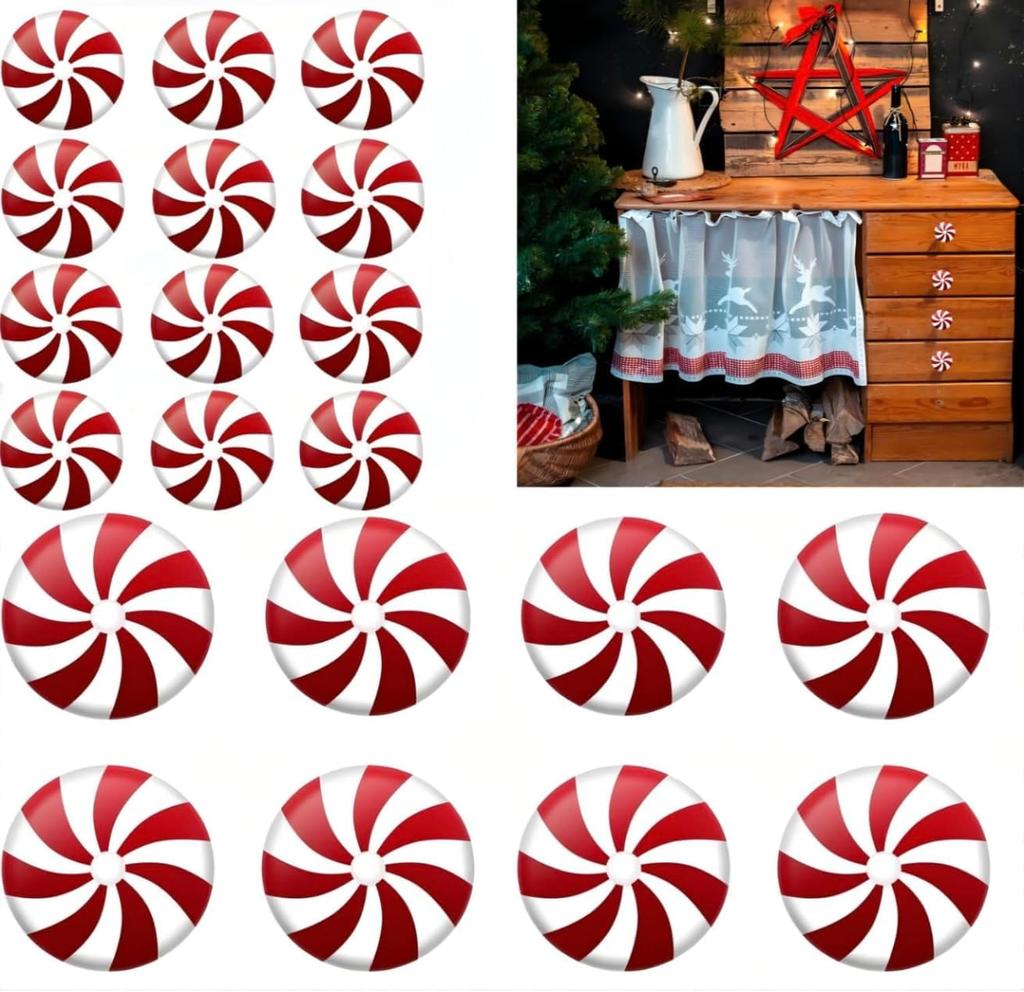 Acrylic Candy Cabinet Knob Covers, Red & White (Set of 20) for Halloween & Christmas