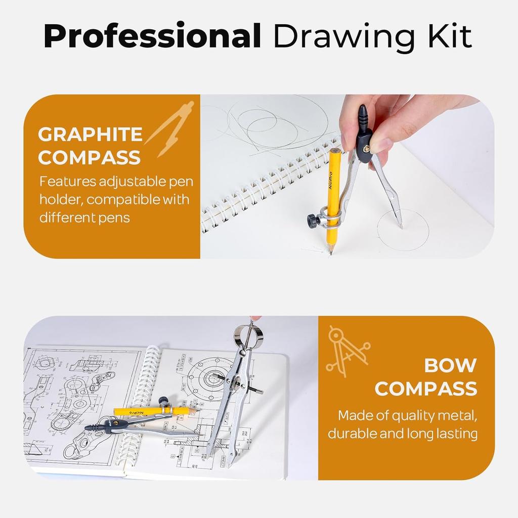 Nicpro 22 PCS Compass Geometry Tools with Case, Drafting Tools Geometry Set with Swing Arm Protractor, Rulers, Metal Compass, Square Set, Mechanical