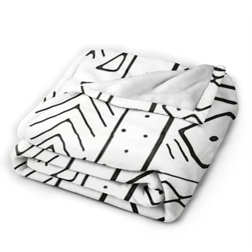 African Mudcloth White Blankets Soft Warm Flannel Throw Blanket Plush for Bed Living room Picnic Travel Home Couch