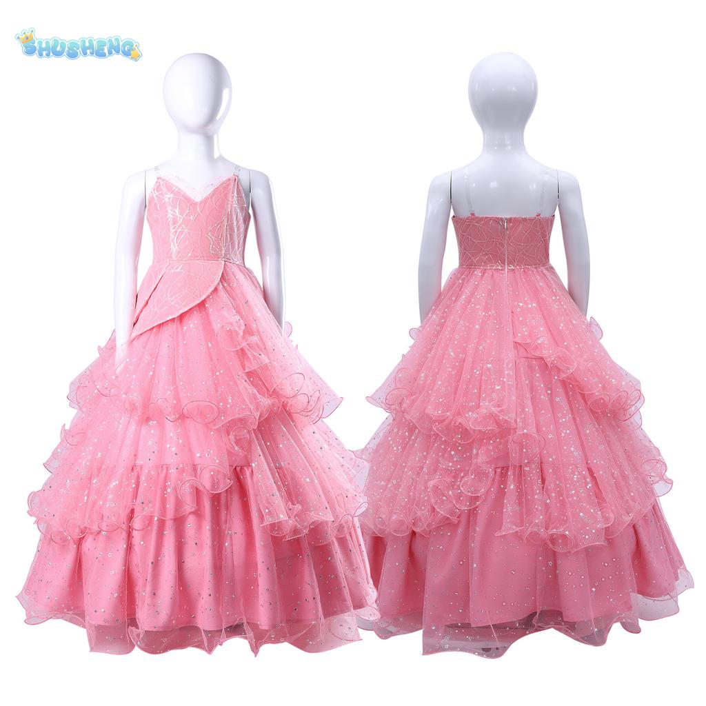 Wicked Glinda Dress for Children Pink Glinda Cosplay Costume Dress Halloween Dance Party Show for Girls Role-Playing Party Outfit