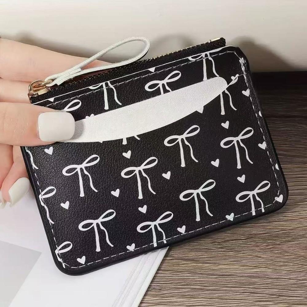 Zipper Bow Wallet PU Leather Card Holder Portable Short Card Bag Daily