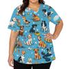 Ladies V Neck Short Sleeve Work Top with Side Slits and Pockets Animal Print Pattern Medical Scrub Shirt for Healthcare Professionals