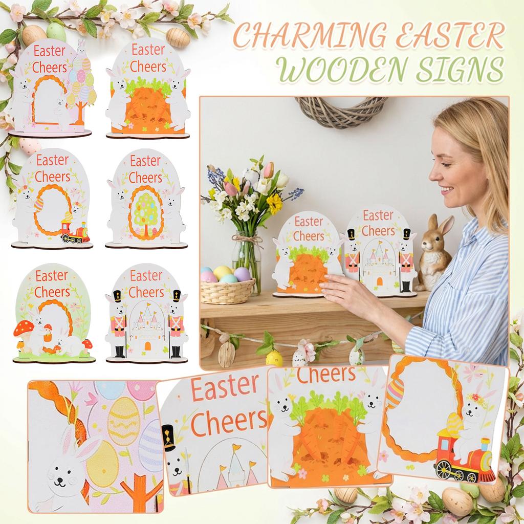 Easter Wooden Table Sign - Cute Bunny Pattern Decorative Plaque, Spring Centerpiece & Shelf Decor For Home, Gift