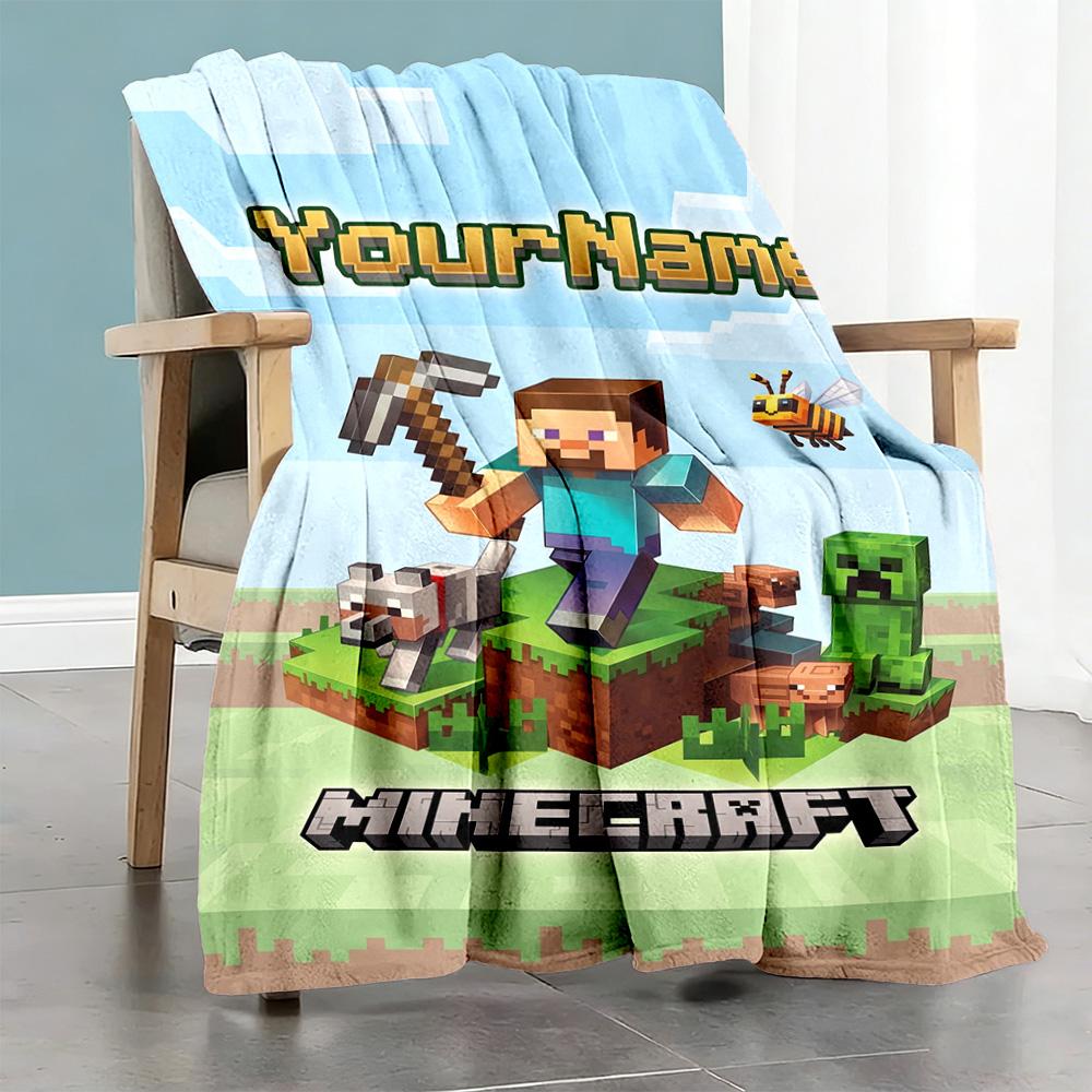 Minecraft 51 Customize Your Name Blanket Multi-purpose Customizable Blanket Warmthful Decor Perfect for Bedding Nap Living Room Office Chair