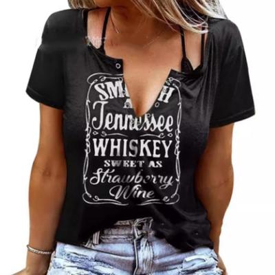 Fun Letter Printed V-neck Long Sleeved Women’s T-shirts