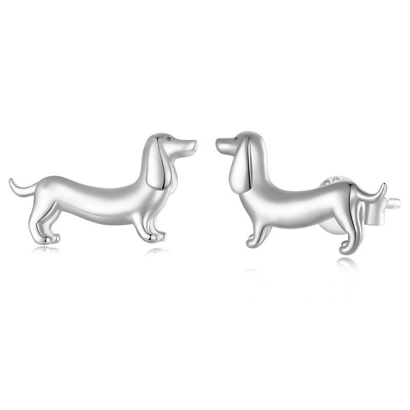 Bisaer 925 Sterling Silver Lovely Vitality Dachshund Earrings for Women Gift Fashion Jewelry