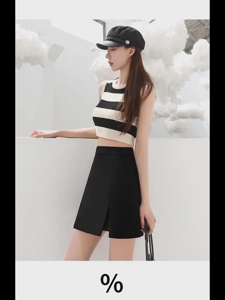 Women's High-Waist Black A-Line Skirt with Hip-Covering Design for Spring and Autumn 2023