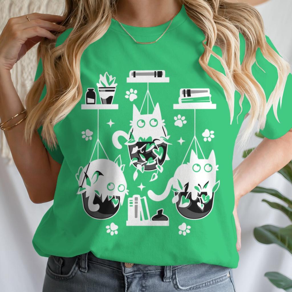 Women T-shirts New Ladies Casual Female Clothes Tops Black Cat Books Print Ladies Tees Tshirt Cartoon Graphic T-Shirt Clothing