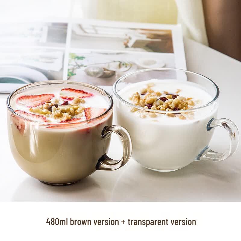 Heat-Resistant Glass Breakfast Mug with Lid and Spoon