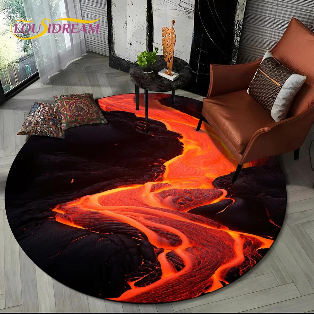 Latest 3D Illusion Volcano Lava Magma Round Carpet Rug for Living Room Bedroom Sofa Decor,Kids Area Rug Non-slip Floor Mat Gift