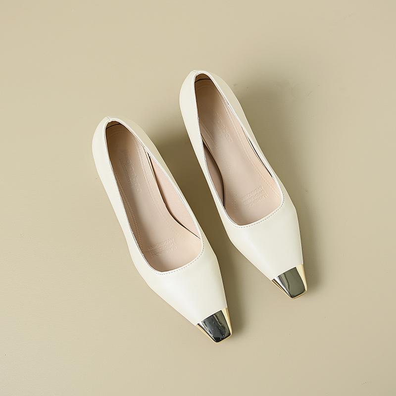 

Fashion Women s Fashion Slim Heel Shoes Spring New Metal Square Head Shallow Mouth Anti-slip Wear-resistant High Heels 40 белый