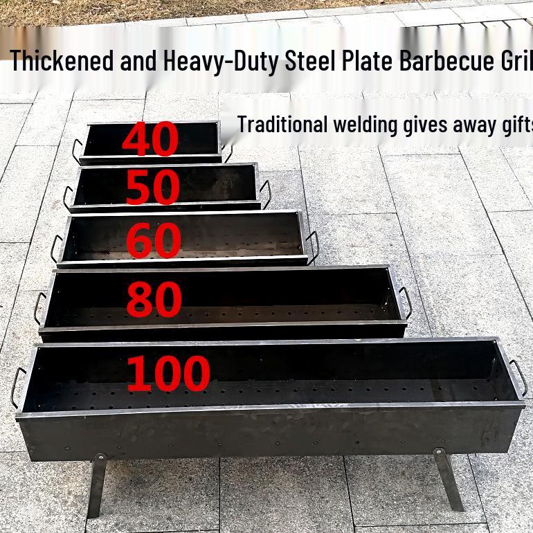 Heavy-Duty Old-Fashioned Charcoal Grill with Thickened Steel Plate for Outdoor Use