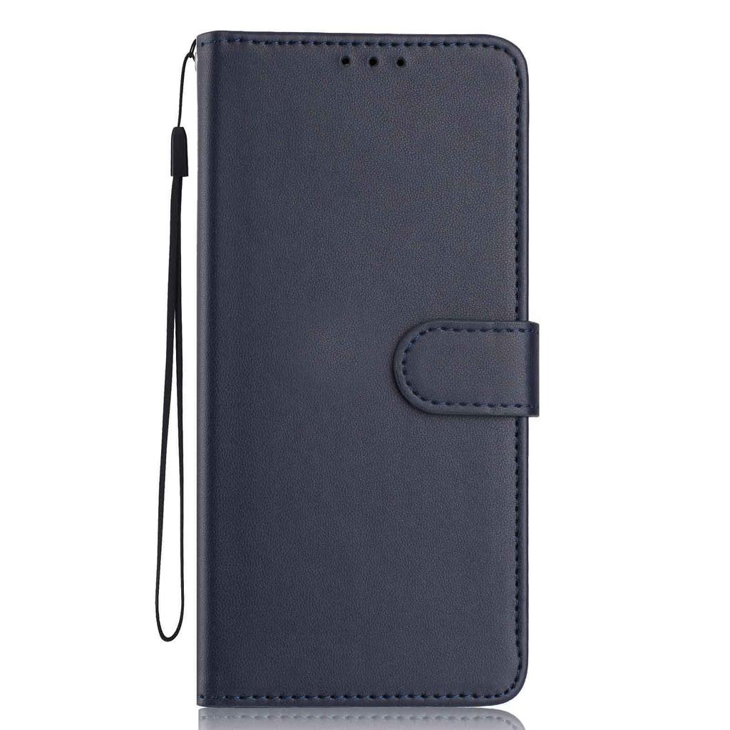 For iPhone 16 Plus Wallet Case with Strap/Multiple Card Slots Solid Color Leather Stand Phone Cover