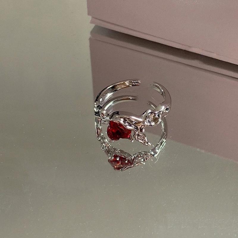 Trendy Vintage Opal Irregular Natural Stone Ring White Opal Aesthetic Hollow Boho Finger Rings For Women Y2K Creative Jewelry