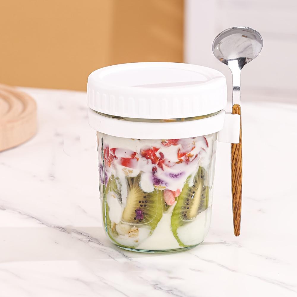 1pc/2pcs Glass Oatmeal Cup, Overnight Oats Container with Lid and Spoon, 16oz Cereal, Milk & Fruit Salad Storage Jar