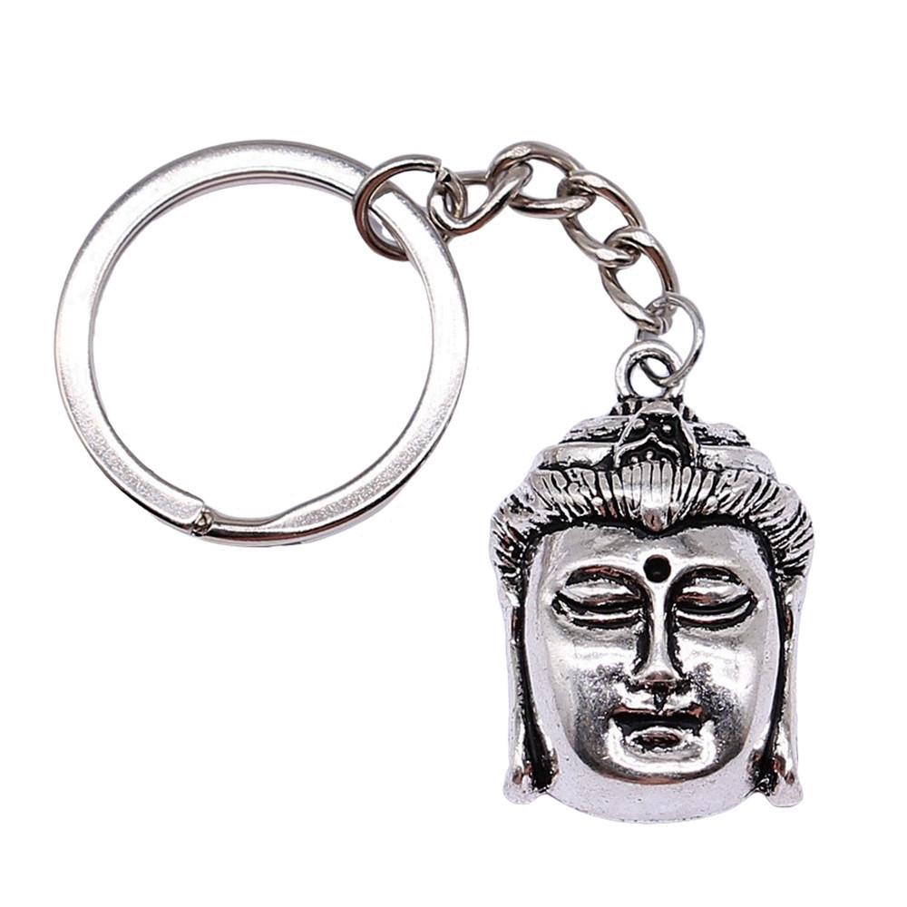Buddha Statue Charm Keychain Buddhism Amulet Pendants Key Holder 28mm Ring