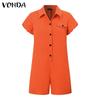 VONDA Damen Sommerhemdkragen Kurzarm Jumpsuits