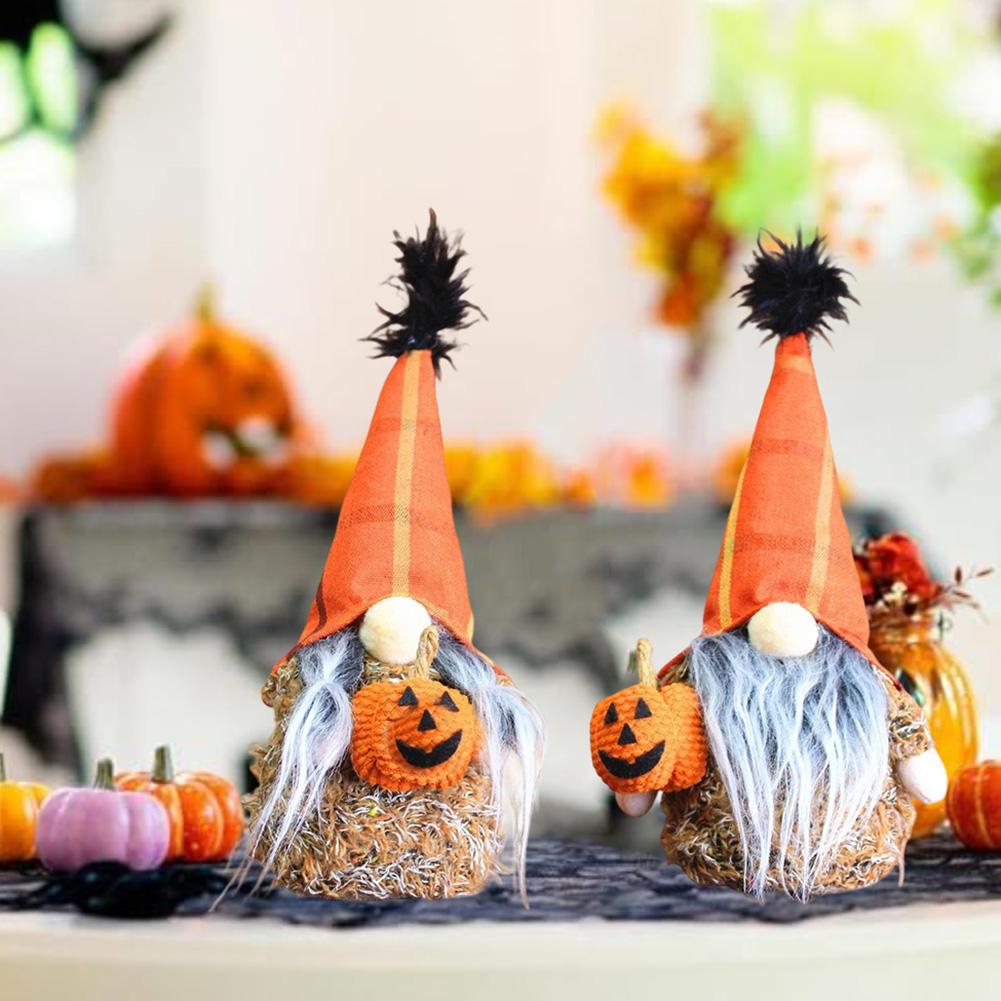 Kürbis-Gnom-Puppen Figuren mit Kürbis Halten Gesichtslose Gnom-Puppen Eine Gemütliche Plüschdekoration für Herbst- und Halloween-Partys
