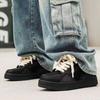 Baskets Chunky Homme en Jean Noir Lacets Corde Épaisse Chaussures Décontractées avec Accents en Jean Effiloché
