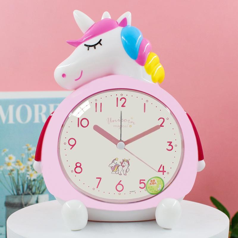 Creative Digital Rainbow Unicorn Clock Student Gift Dual Music Snooze Night Light Cartoon Children's Alarm Clock
