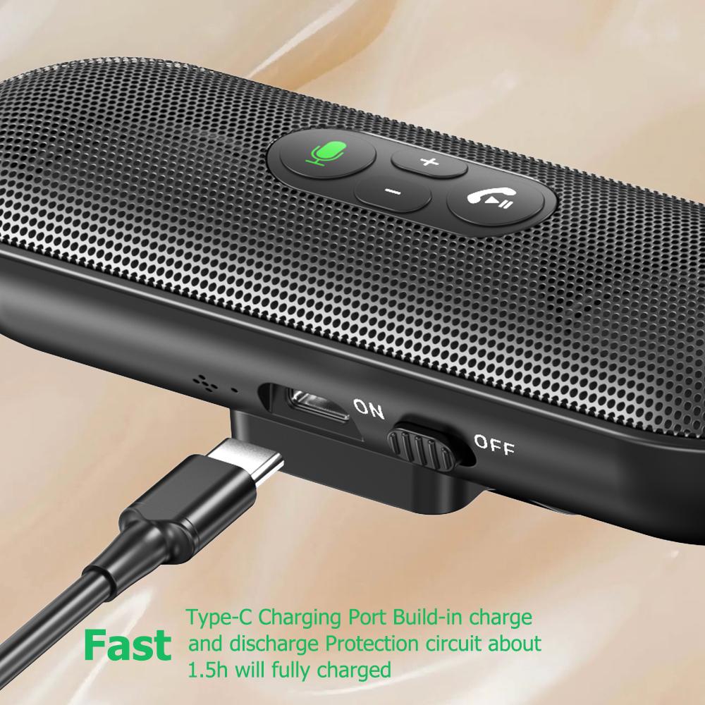 T18 Portable Bluetooth 5.4 Handsfree Car Kit Speaker 3W Wireless Audio Receiver MP3 Music Player Noise Cancelling Sun Visor Clip