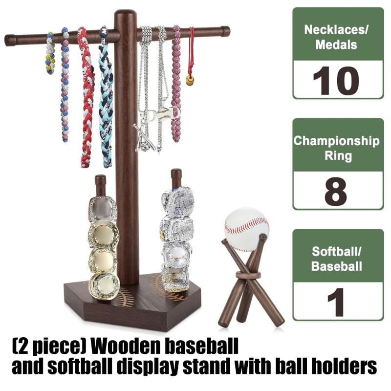 Wood Baseball Accessories Jewelry Organizers for Rings Necklaces and Ball Stand Elegant Necklace Holder