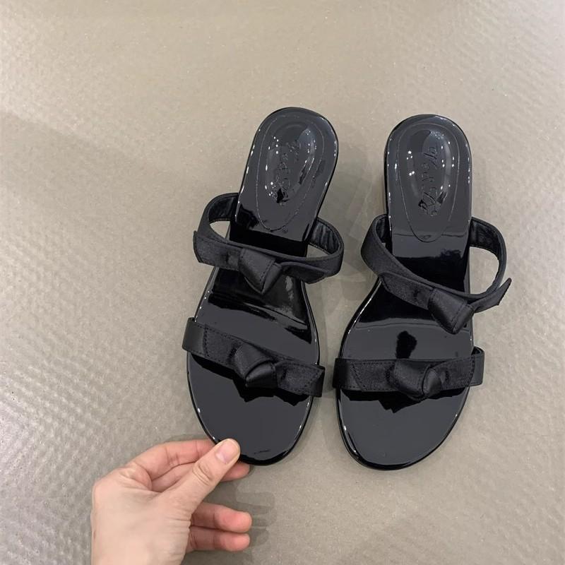 French word with wedge sandals women's summer wear 2025 new gentle evening breeze bow with skirt cool slippers