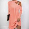 Stylish Long Sleeve Spliced Polyester Metal Hook Dress For Women