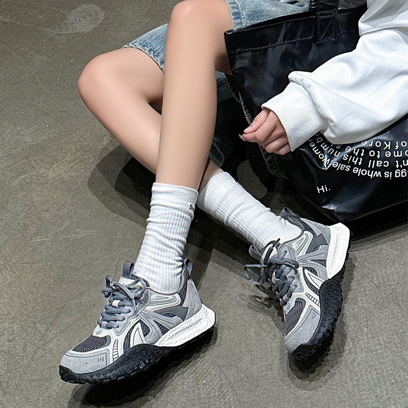 Platform dad shoes women's spring new leather breathable lightweight non-slip small casual sports