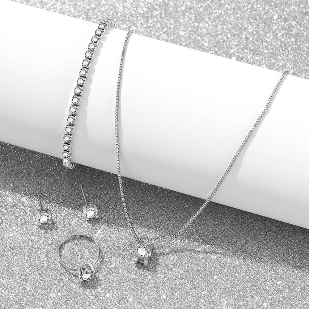 5 Piece Set Copper Zircon Fashionable And Elegant Simple And Exquisite Set Necklace Ring Earring Bracelet Combination Set
