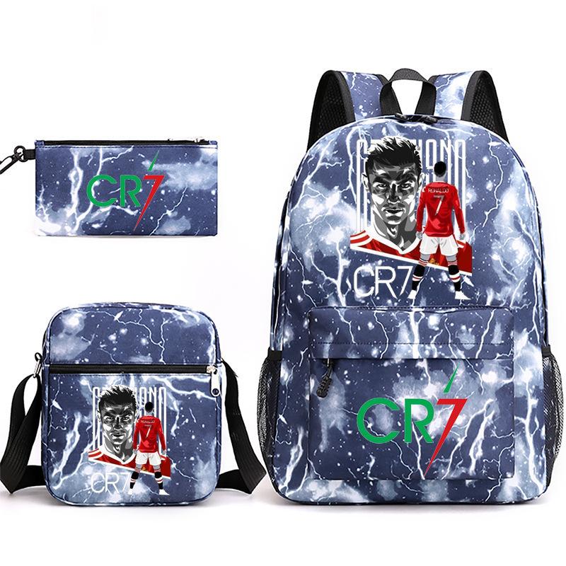 Cr7 Youth Fashion Children'S Student Schoolbag Three-Piece Set Backpack Satchel Pencil Case